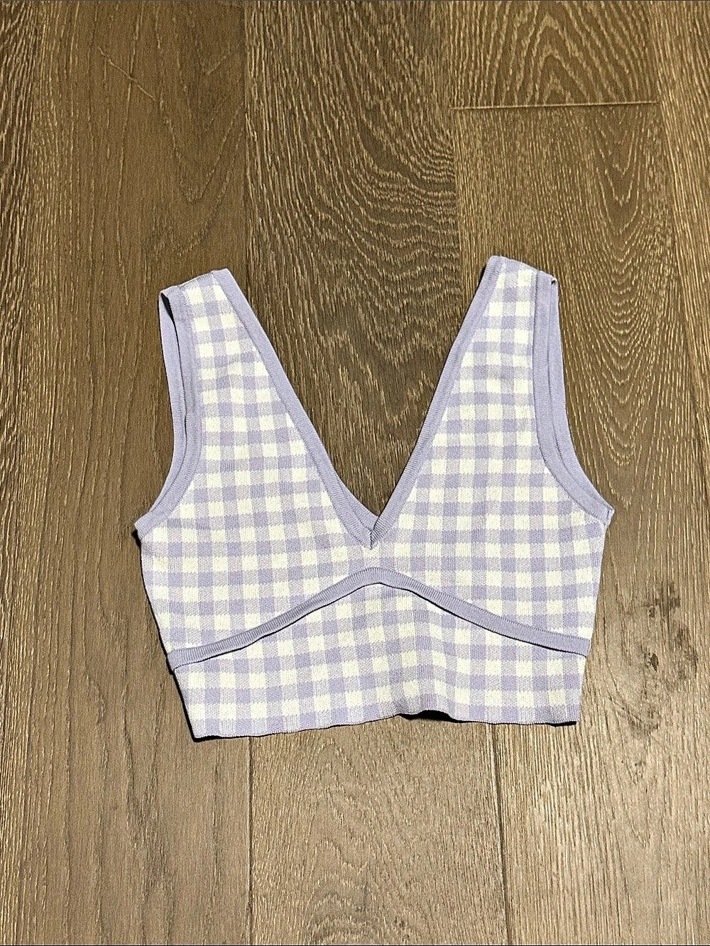 Gingham Crop Top in Purple & White Like New
